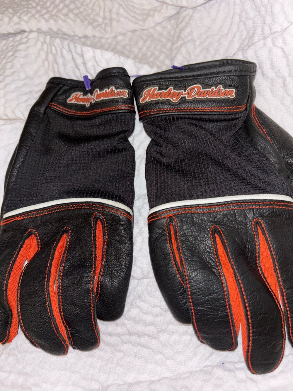 Harley-Davidson Black and Orange Motorcycle Gloves with Logo